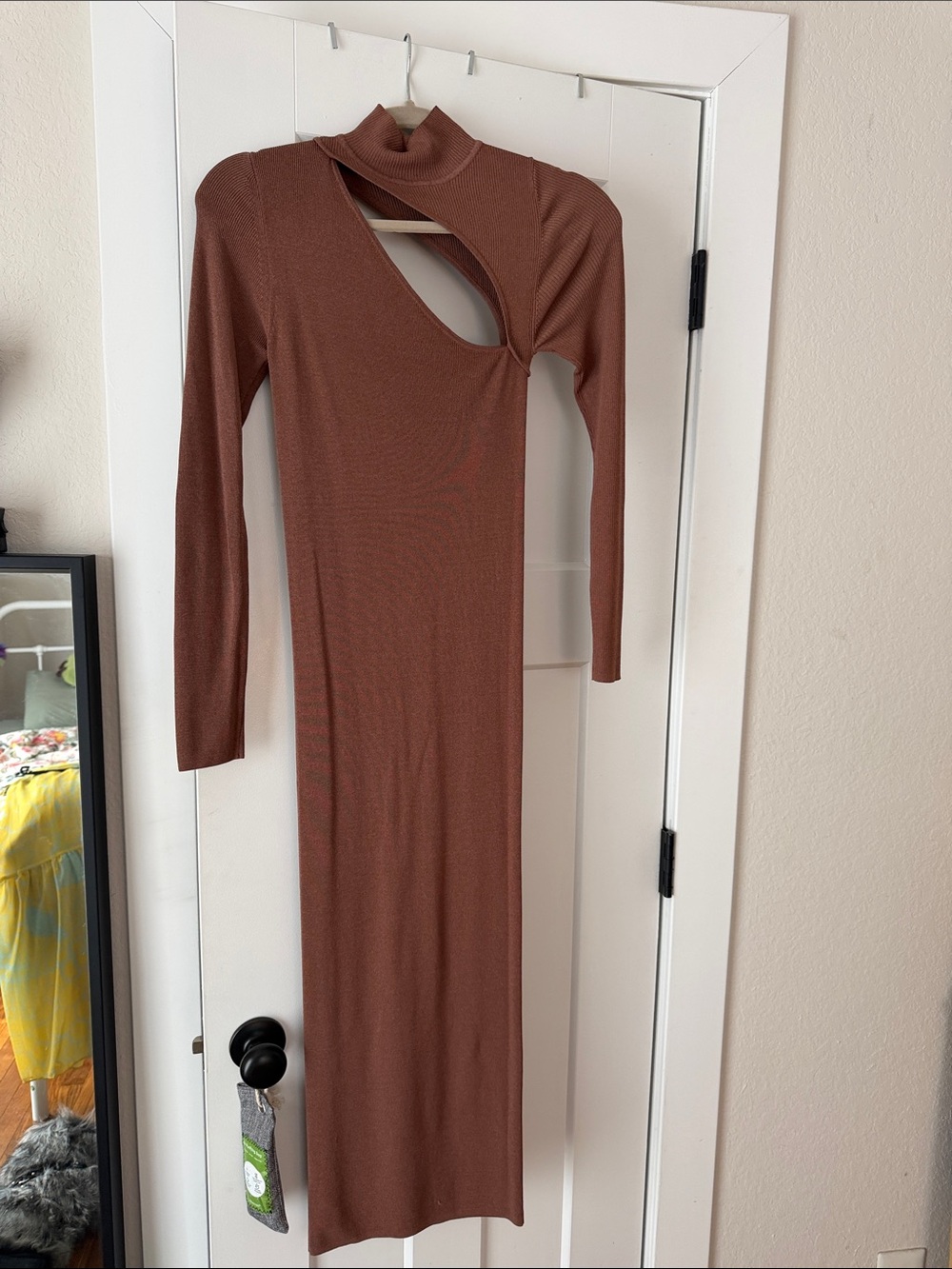 Zara Brown Cutout Long-Sleeve Ribbed Maxi Dress